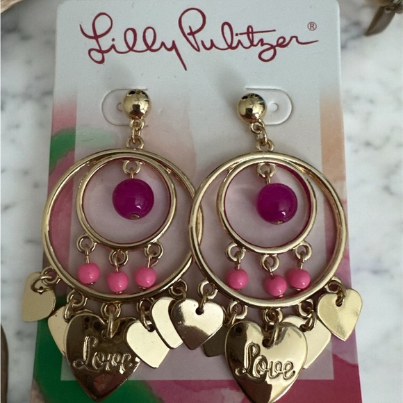 Lilly Pulitzer Jewelry - Lilly Pulitzer Paradise Pink LOVE HEART Charm Earrings